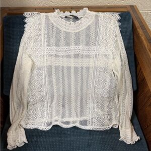 Zara Lace Crochet Perforated Blouse Size medium Feminine Bohemian